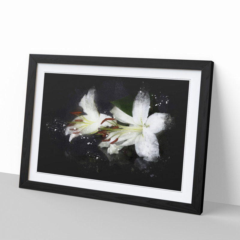 White Lily Flowers - Picture Frame Graphic Art, Black Framed, 65cm H x 90cm W x 2cm D