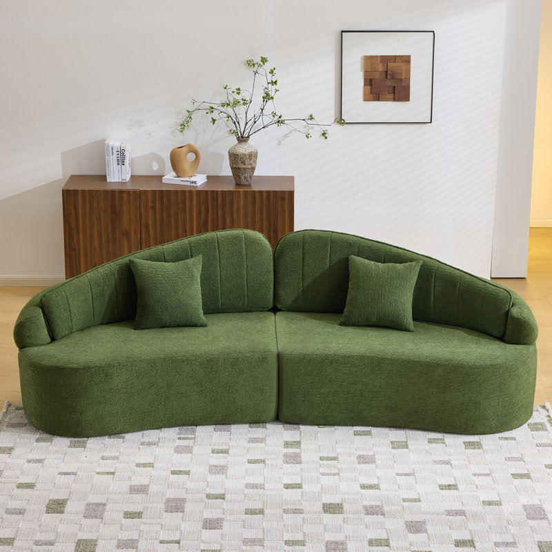 Canapés incurvés peu encombrants avec chenille verte, style rétro pour les petites maisons