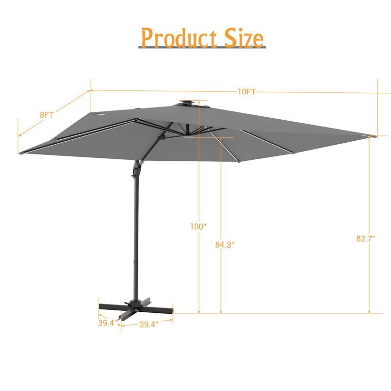 Parasol en porte-à-faux à DEL 10 x 8 pi, Gris