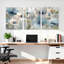Ensemble de 3 tableaux muraux aquarelle à motifs floraux bleus et beiges sur toile tendue