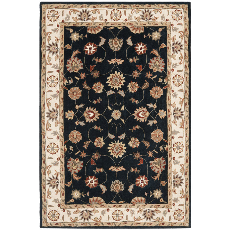 Tapis bleu marine / ivoire crocheté à la main Tuscany, Rectangle 6 pi x 9 pi