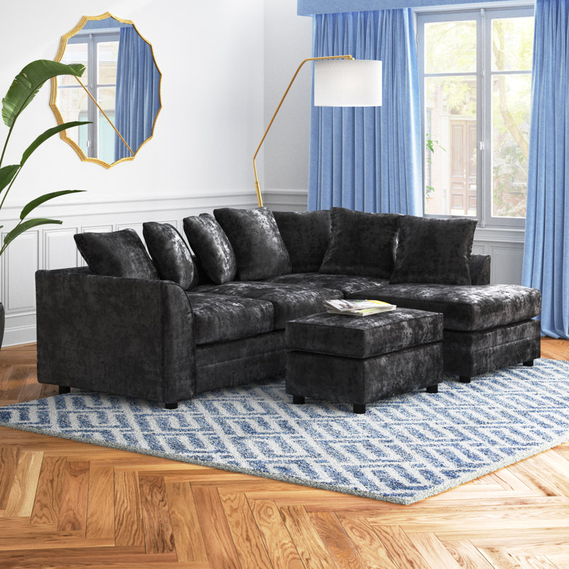 Romelia 2 - Piece Velvet Living Room Set, Black, Right Hand