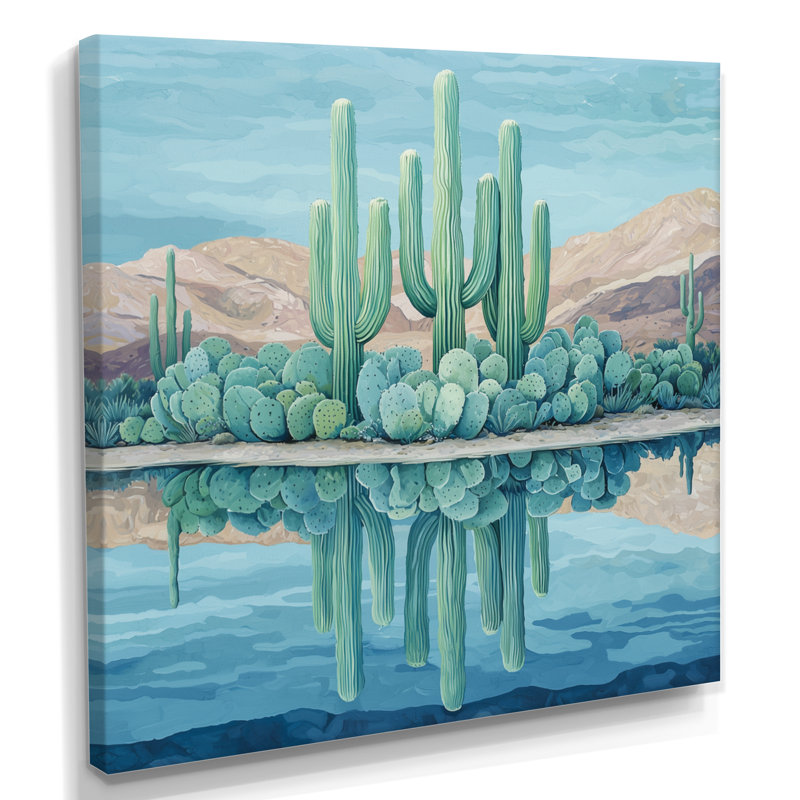 Marelya cactus et l'oasis du désert I - art mural cactus, H 16 po x l 16 po, Toile tendue, Ne s’applique pas