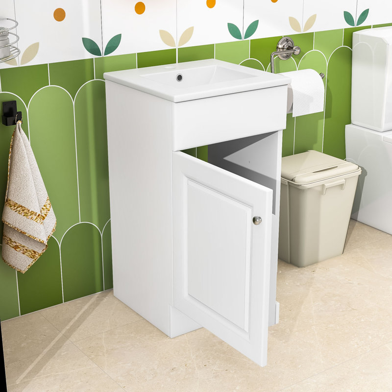 Meuble-lavabo compact avec lavabo pré-percé et rangement spacieux, White