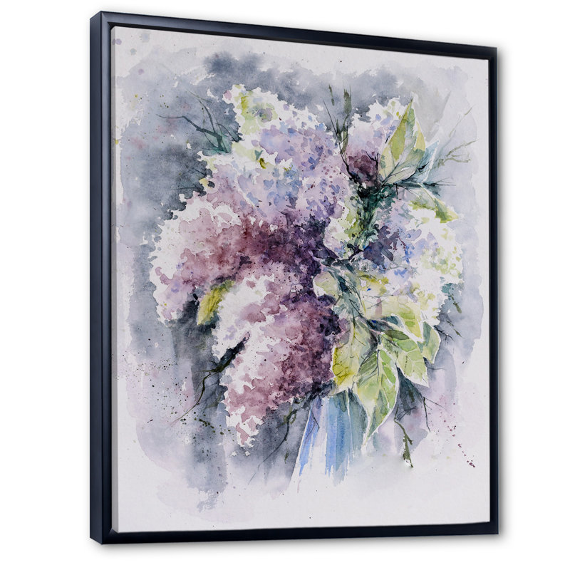 Bouquet de lilas blancs violets - Reproduction de photo sur toile, H 12 po x l 8 po x P 1 po, Toile à cadre flottant noir