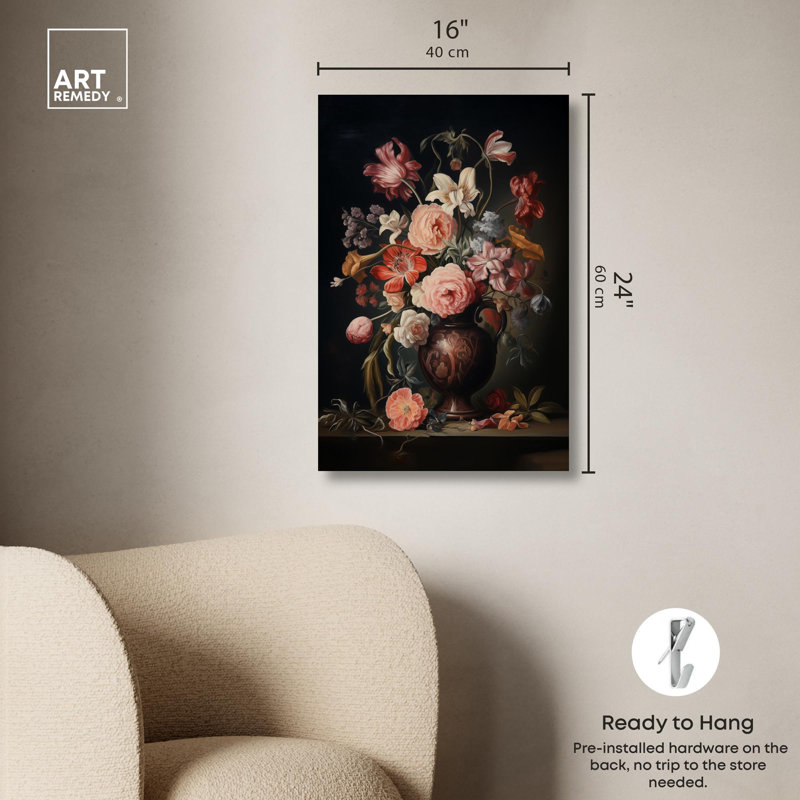 Art mural Vase victorien, Toile tendue, H 24 po x l 16 po