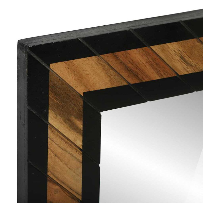 vidaXL Wall Mirror Rectangular Black and Brown Solid Acacia Wood Decor Home, 70 cm H x 70 cm W 