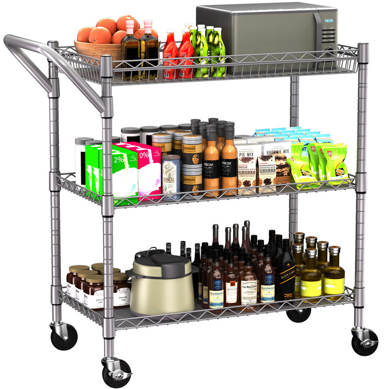 3 Tier Heavy Duty Rolling Utility Cart, 18" D x 30" W x 36.6" H Rolling Carts with Wheels