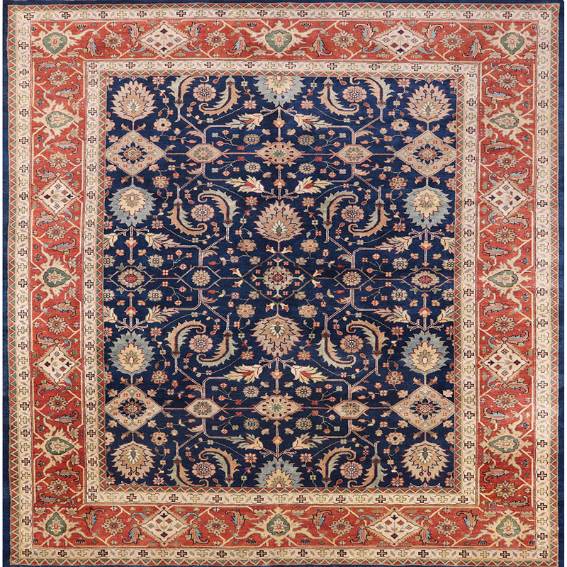 Tapis orange / bleu marine Garp, Carré 7 pi