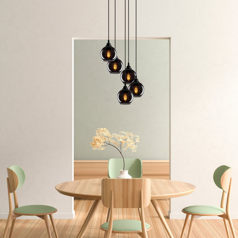 Industrial Scandinavian Chandelier, Fume Colour, 19.7 x 19.7 inches | Adjustable Height 44.9 inches | Metal Body with Glass Cap, 5 x E27 Sockets (Max 40W) | Nostalgic Design for Modern Living Rooms & Dining Areas, IP20 Rated
