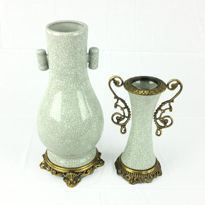 Ensemble de 2 vases de table en porcelaine Ivoire/or Lawley
