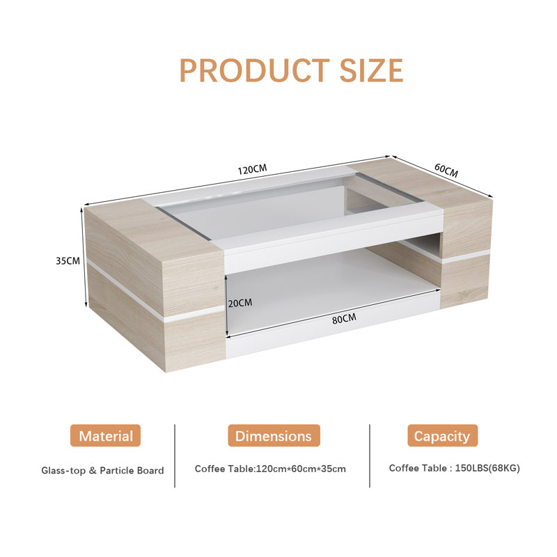 Davionne Coffee Table with Storage, Natural wood