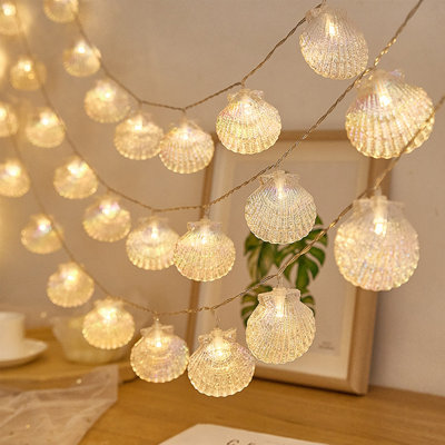 light post Beach Seashell String Lights 9.84 Ft 20 Warm White LED  Battery Operated Lights For Holiday Parties Bedrooms Weddings Gardens