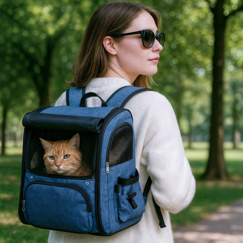 Blue Expandable Cat Dog Carrier With Front & Back Extension