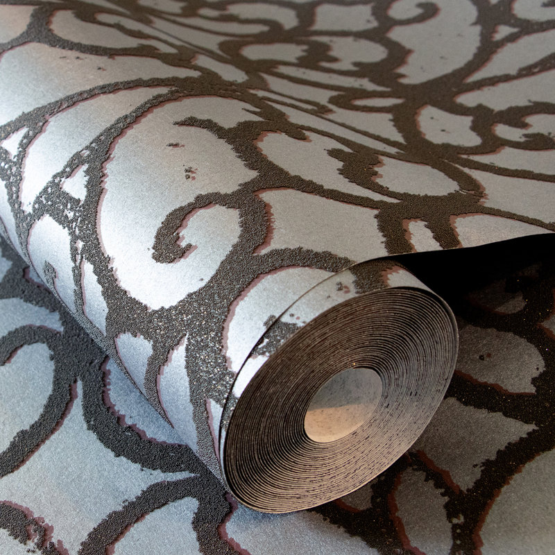 Universe Pluto Glass Stone Motif Wallpaper Rol, Gray/Dark Gray
