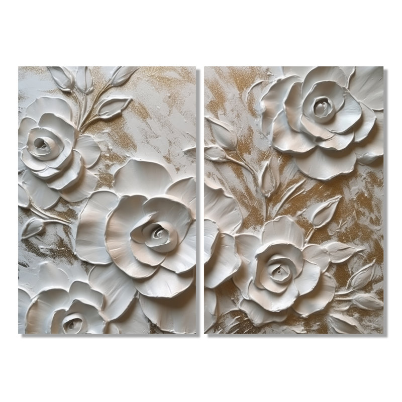 Roses blanches en fleurs - impressions florales sur toile, H 36 po x l 48 po, Toile tendue, Ne s’applique pas