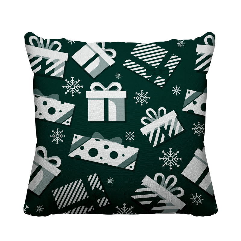 Coussin intérieur / extérieur Christmas Gift, L 15 po x H 15 po, Vert