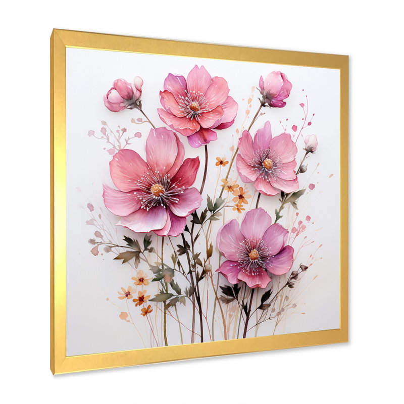 Art mural sur toile rose, H 36 po x l 36 po x P 1,5 po, Cadre doré simple