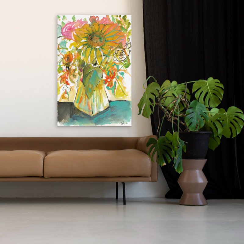 Ensoleillé - art contemporain aux couleurs vives de tournesol, H 48 po x l 32 po