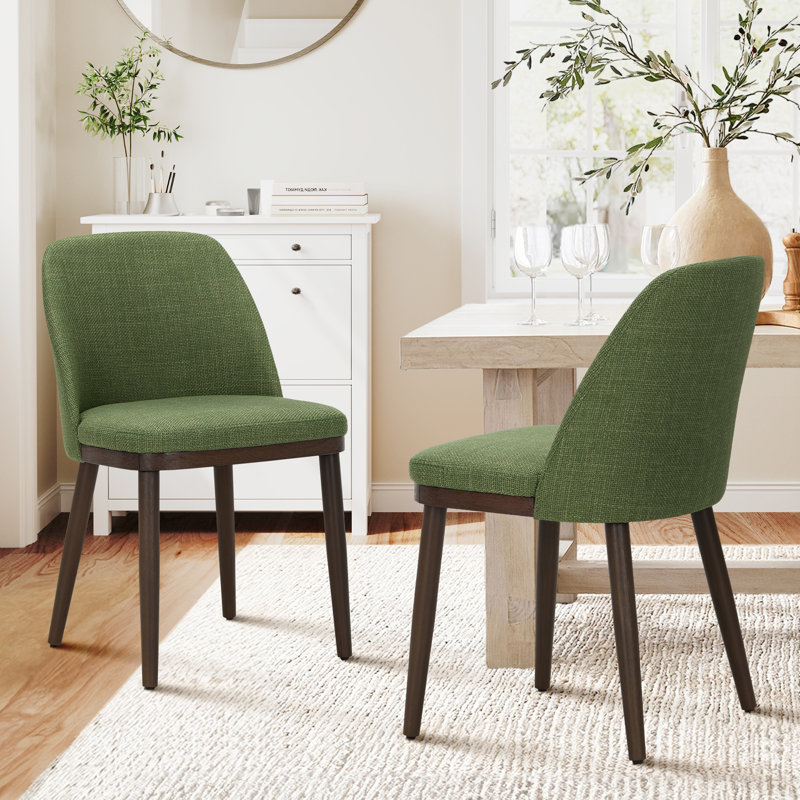 Chaise rembourrée moderne en tissu compact avec pieds en bois massif, dossier ergonomique incurvé, assemblage facile, Vert
