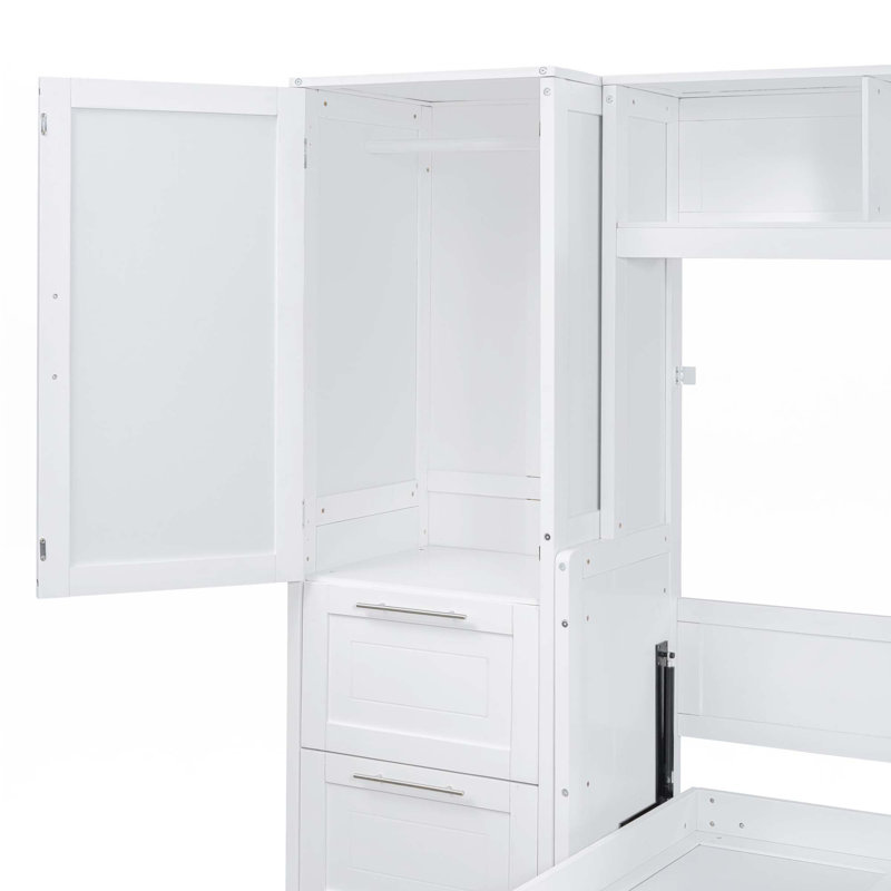Lit escamotable Murphy avec placard et tiroirs, Blanc, Grand