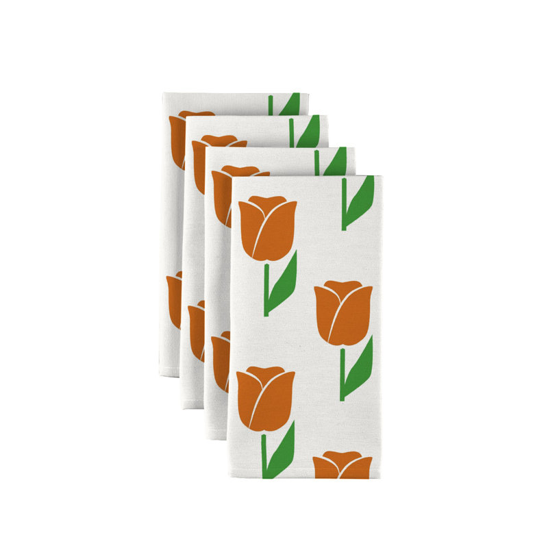 Polyester Floral Square Napkin, Orange