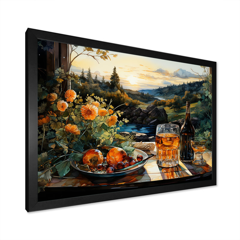 Repas de pique-nique, charme sur toile, H 12 po x l 20 po x P 1 po, Cadre simple noir