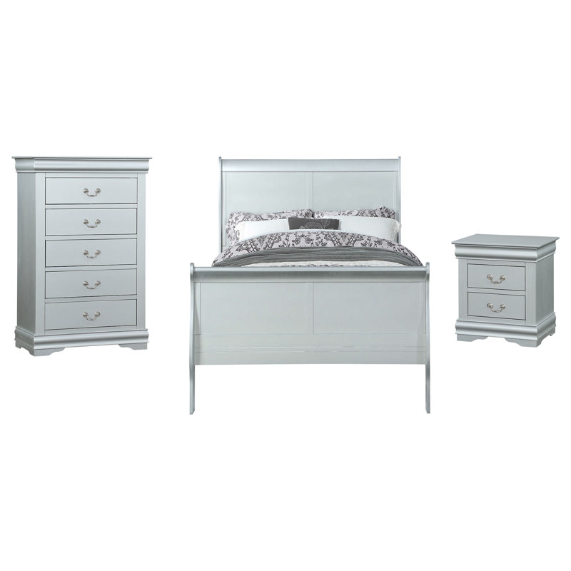 Ensemble de chambre à coucher Engstrom, Platinum, Double, 5 pièces : lit, commode, miroir, table de chevet
