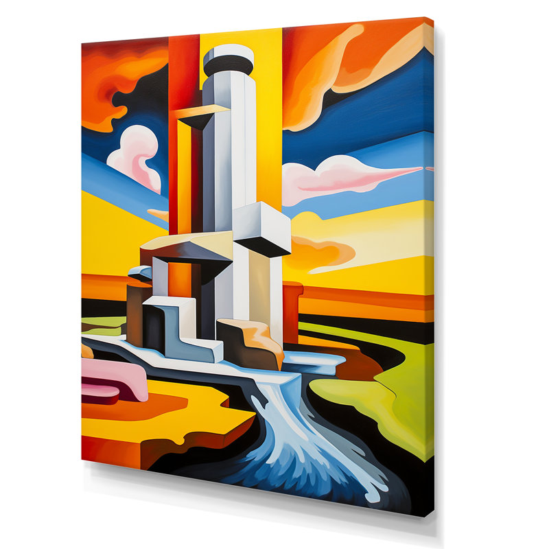 Pastel De Stijl Industrial Geyser II - Art mural abstrait, salon, Toile tendue, H 32 po x l 16 po x P 1 po