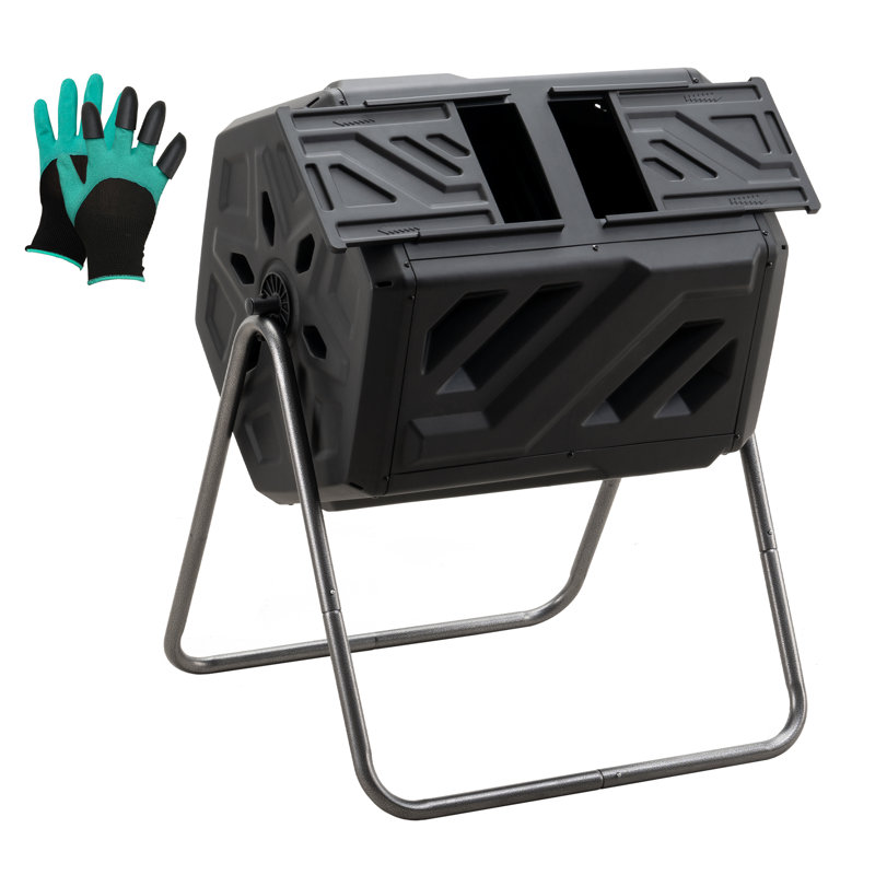Werph Updated 43-gallon Dual-chamber Compost Bin, Fast Assembly Outdoor Composter Tumbler, Rotating Batch Composter Bin With Gloves For Garden, Kitchen, And Yard