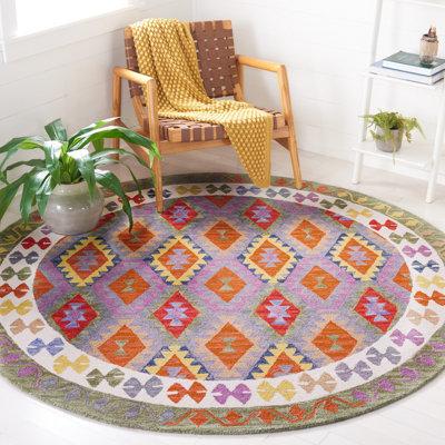 Horwich Southwestern Handmade Tufted Area Rug in Purple/White/Green
