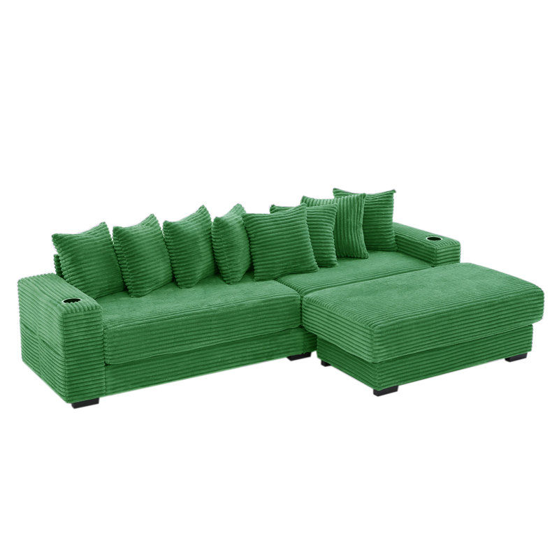 L-Shaped Reversible Sectional Sofa, Green Corduroy