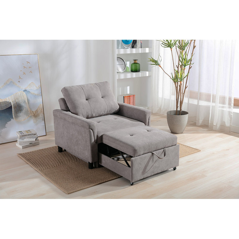 Francesca 35"W Gray Woven Convertible Armchair, Gray