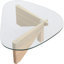 Table basse de forme triangulaire avec plateau en verre trempé avec base en bois d'hévéa et table de salon moderne avec coussins antidérapants-342654807