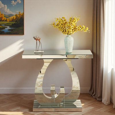 Modern Mirror Console Table With Double C-shaped Base