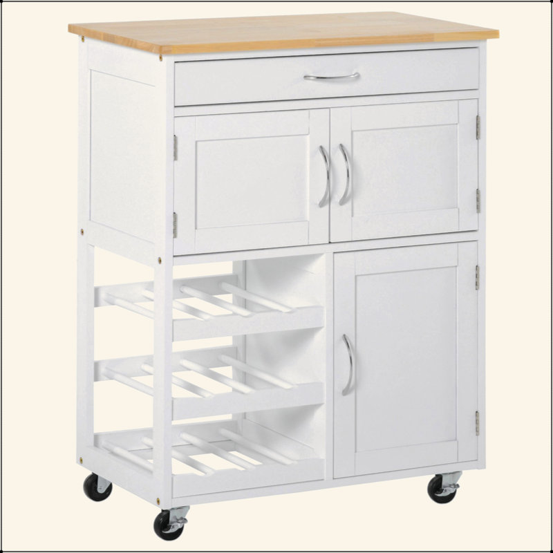 Bar Cart Rolling Kitchen Island On Wheels With Wine Rack