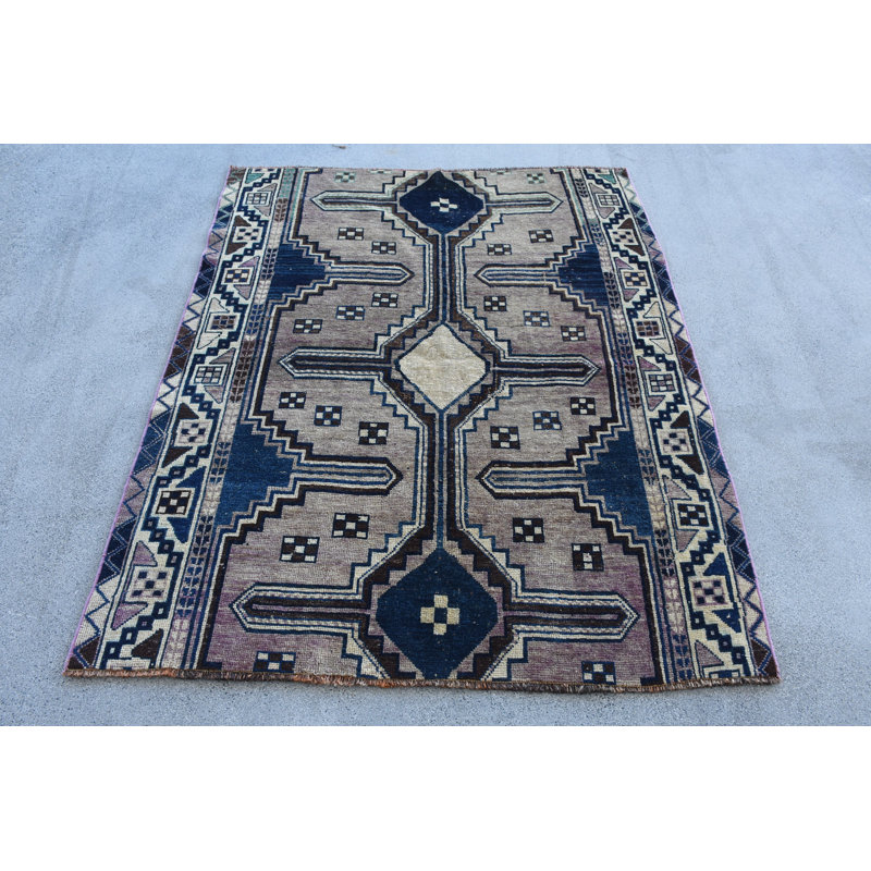 Tapis décoratif en laine à motif géométrique bleu 53,1 x 65,4 pouces