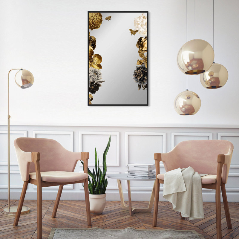 Golden Floral Love Animals Framed Mirror by Oliver Gal, Gold