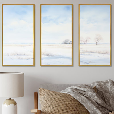 Minimalisme, paysage d'hiver au bord du lac I - ensemble de reproductions d'art mural neige