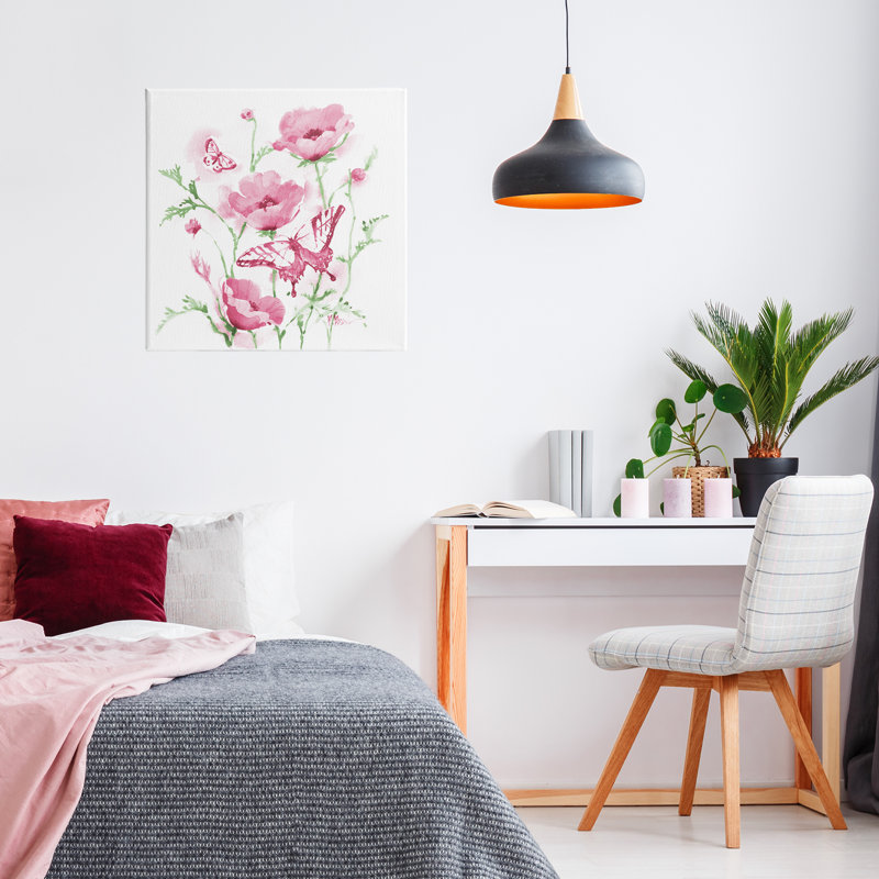 Coquelicots roses, toile par Paul Brent, H 17 po x l 17 po