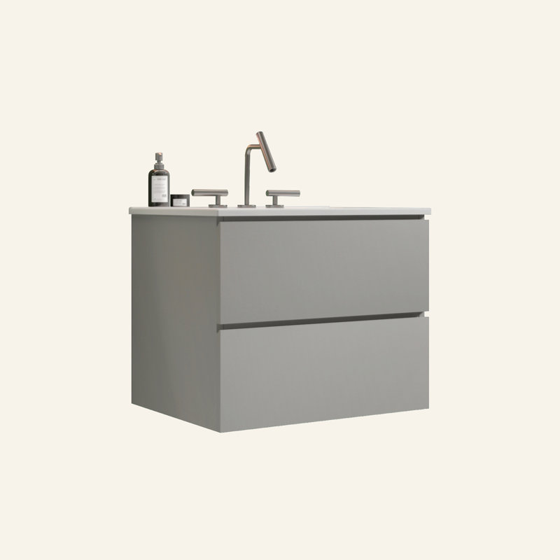 Meuble-lavabo mural 24 po avec lavabo en céramique avec trois trous de robinet, grand meuble-lavabo flottant de rangement pour salle de bain moderne, lavabo une pièce sans drain, pré-assemblé