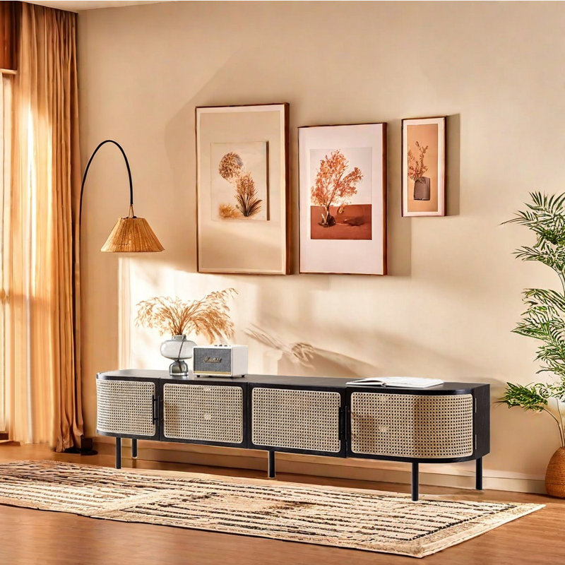 Italian style living room creative TV stand, Black, 82.68" W
