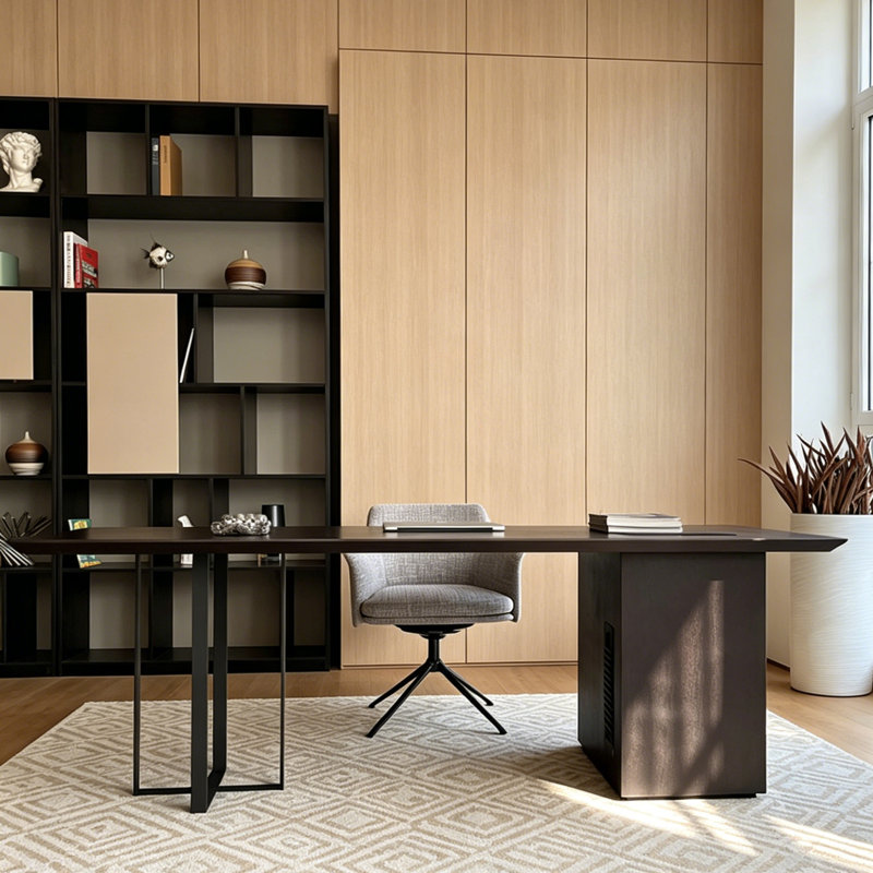 Bureau italien minimaliste, Brown/Black, 29.53" H x 70.87" W x 27.56" D