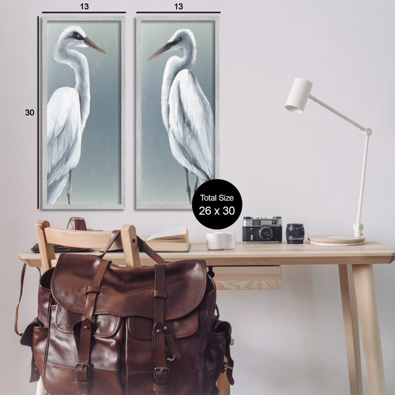 «Nautical Egret Portraits Single Photo Frame» par Grace Popp, 2 pièces sur toile, H 30 po x l 13 po