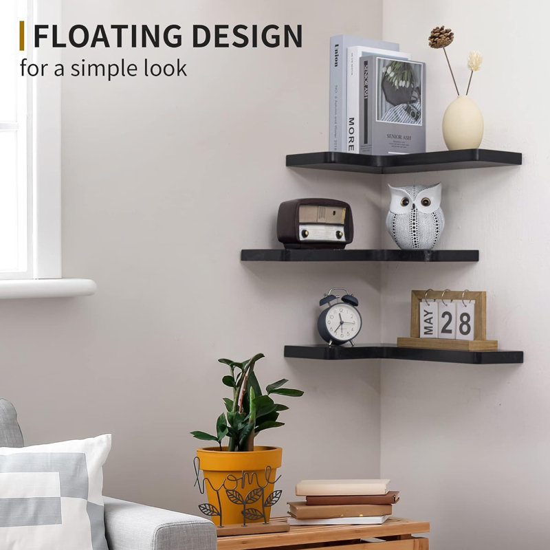 Tablettes d'angle flottantes pour le rangement, Noir
