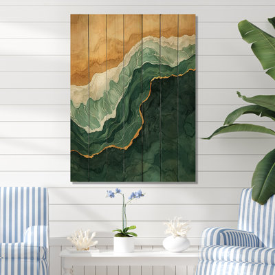 Emerald Beach Areal View II - Coastal Wood Print - On Natural Pine Wood