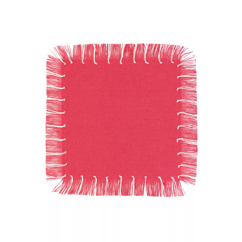 Hand Knotted Fringe Cocktail Napkin, Pink