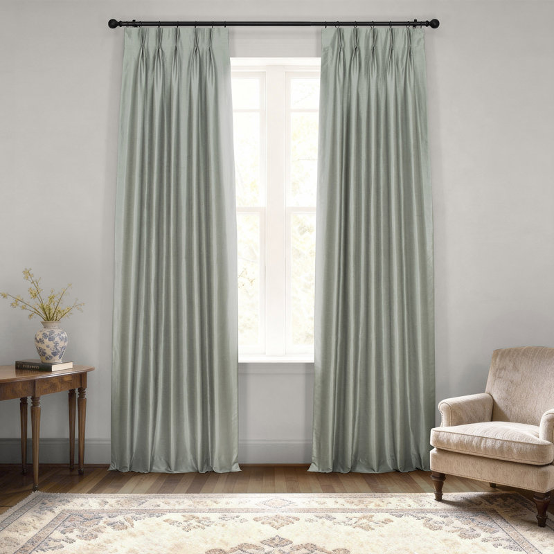 Chali Pinch Pleated Vintage Textured Faux Dupioni Silk Thermal Blackout Curtains (1 Panel) , 25" W x 84" L, Silver