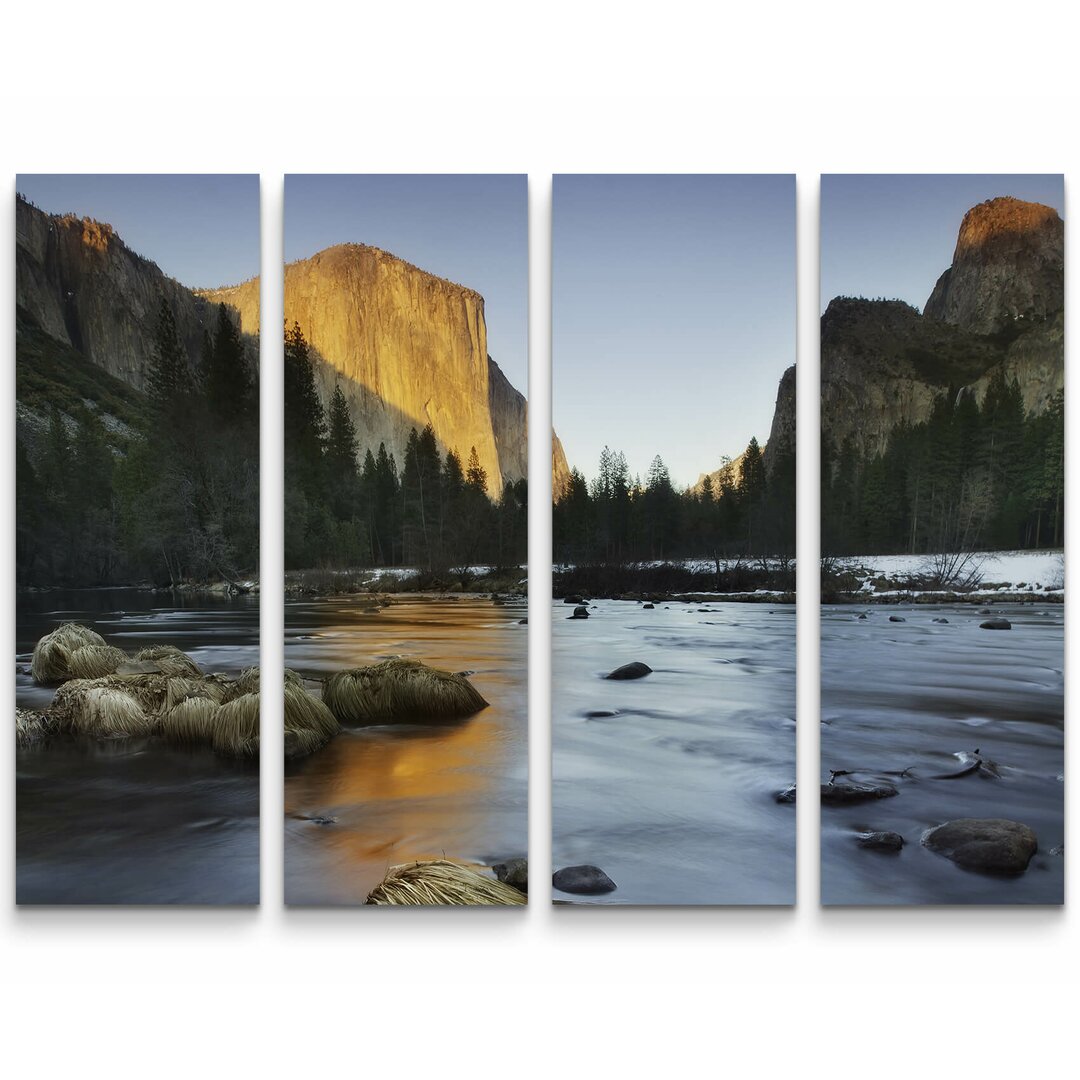 4-tlg. Leinwandbilder-Set See mit Steilwand im Yosemite-Nationalpark