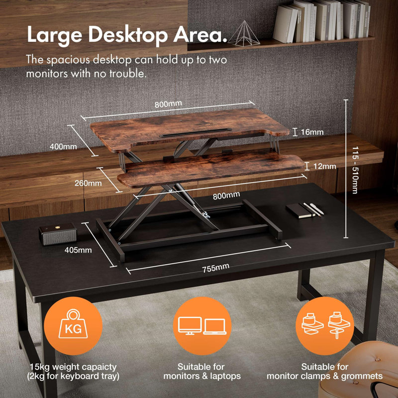 Adjustable Metal Base Standing Desk Converter, Black, Brown